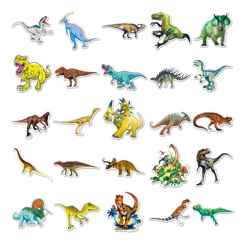 50 Sheets Dinosaur Pattern Sticker, Cartoon Animals Pattern Stickers, Cute Waterproof Decorative Stickers, DIY Decals For Water Bottle, Laptop, Phone Case, Scrapbooking, Journal Making