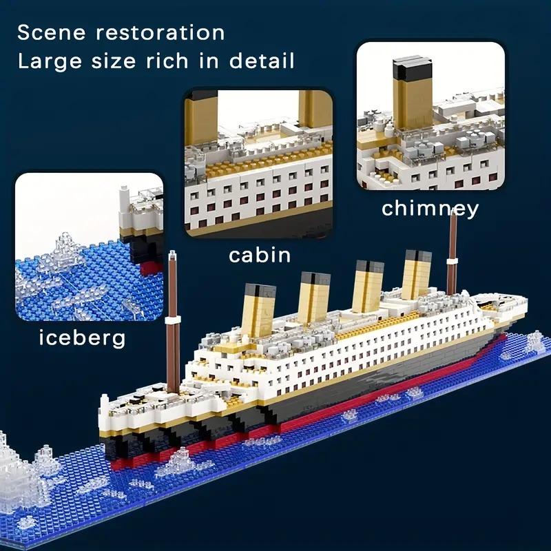 Titanic Mini Building Blocks - DIY Assembled Boat Model with Difficult Building Blocks, Cruise Ornaments, Educational Handmade Model Toy for Easter, Christmas, Halloween Gift