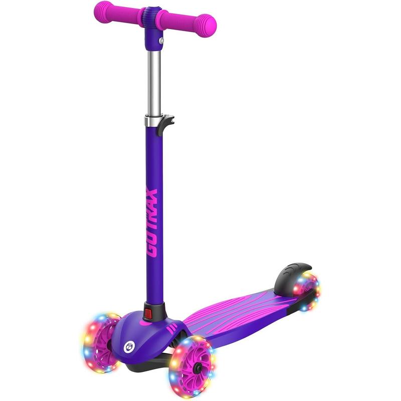 KS1 Kids Kick Scooter, LED Lighted Wheels and 3 Adjustable Height Handlebars, Lean-to-Steer & Widen Anti-Slip Deck, 3 Wheel Scooter for Boys & Girls Ages 2-8 and up to 100 Lbs