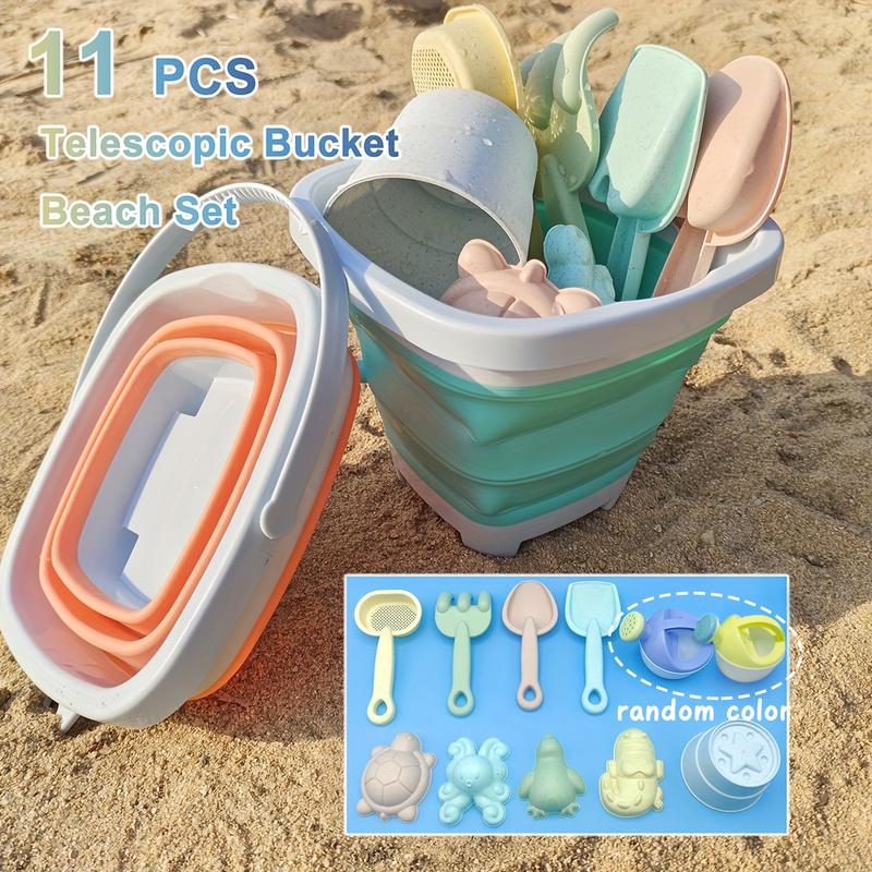 Collapsible Beach Toys For Kids Toddlers, Sand Bucket And Shovels Set With Mesh Bag, Sand Castle Toys For Beach, Travel Sand Toys, Sandbox Toys For Toddlers Kids Age 3-10