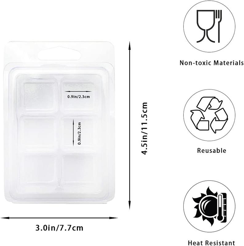 50 Packs Wax Melt Clamshells Molds,Wax Melt Containers,6 Cavity Clear Plastic Cube Tray for Wickless Wax Melt Candles