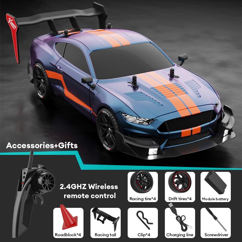 High Speed Drift Car, Wireless Remote Control Four-wheel Drive Power, High-brightness LED Headlights, Anti-collision PVC Stretch Car Shell, Racing Car Easy to Control, No-darkness Passion Competition Car