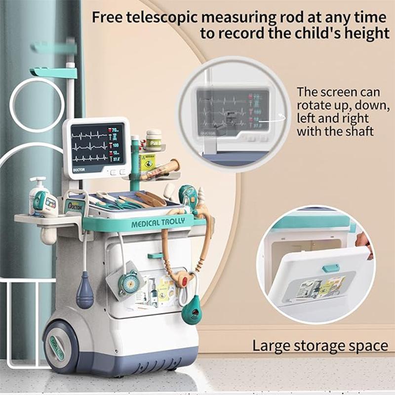 Doctor Toy Set, 1 Box Simulation Medical Station Toy with 26 Accessories, Mobile Cart with Lights and Thermometer, Pretend Play Toy for Boys & Girls