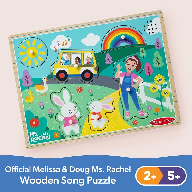 [XMAS SAVINGS NOW] Melissa & Doug Ms. Rachel Wooden Song Peg Puzzle, Light Activated, 6-Piece with Full Songs