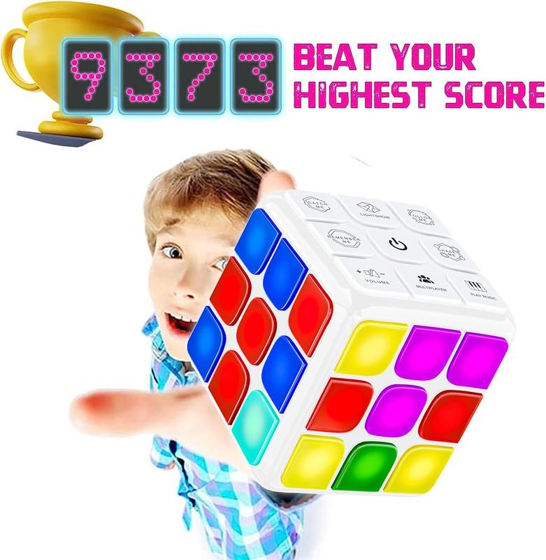 Puzzle Cube Game (White) - Flashing Cube Handheld Electronic Games Stem Toy - Fun Memory Games & Brain Games for Adults and Kids