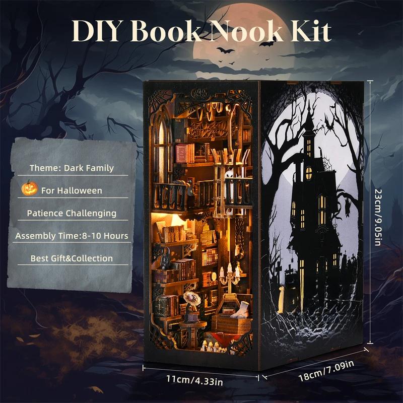 Book Nook Kit The Addams Family DIY Wooden Puzzle Wednesday Halloween Bookshelf Dollhouse Model Bookend Building Home Decoration