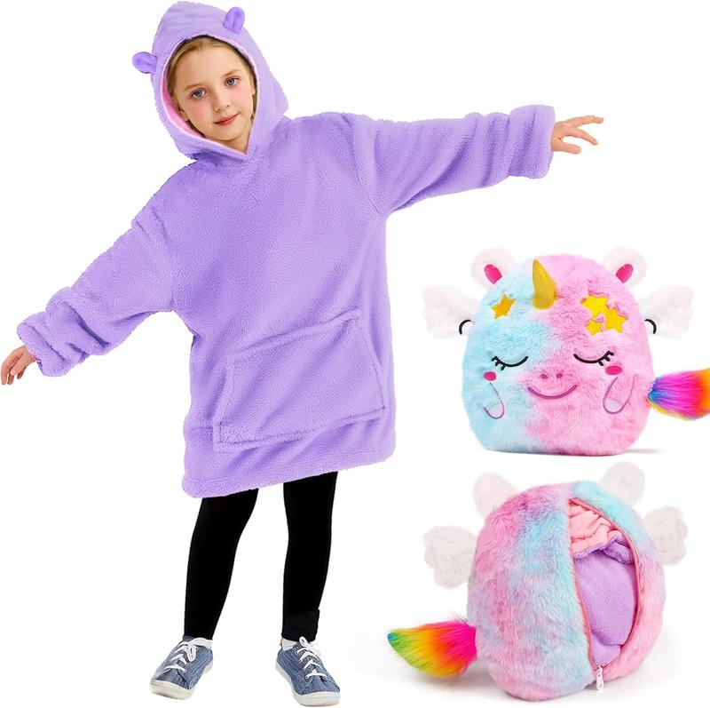 Christmas gift Rainbow Plush Unicorn Stuffed Animal & Hoodie - Soft Pillow, 2-in-1 Gift for Girls Kids Toys, Birthday Gift for Toddlers Girls 3-8+ Years Old