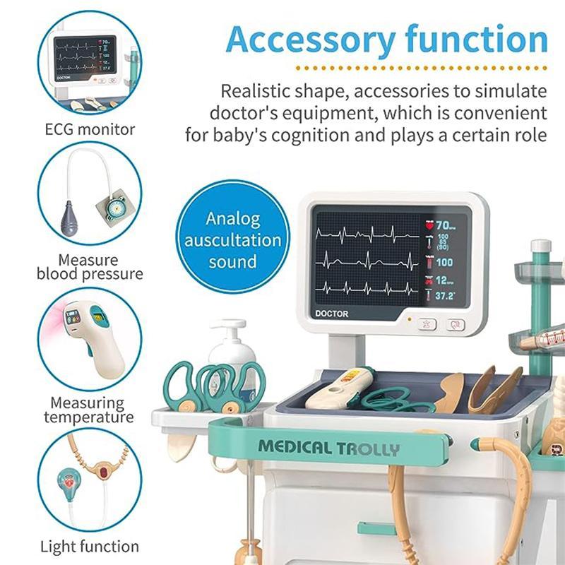 Doctor Toy Set, 1 Box Simulation Medical Station Toy with 26 Accessories, Mobile Cart with Lights and Thermometer, Pretend Play Toy for Boys & Girls