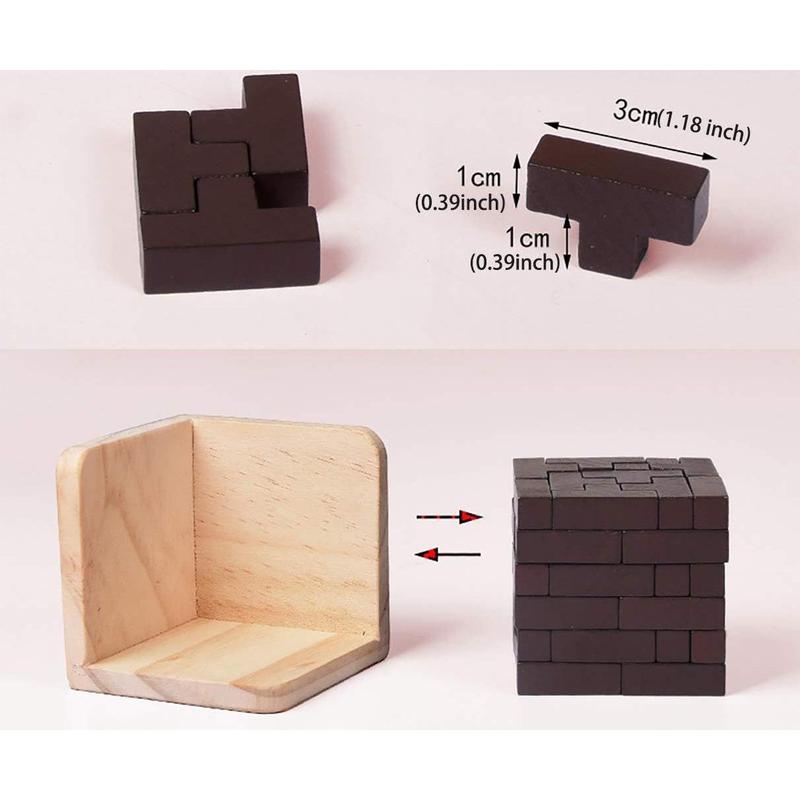 Wooden Brain Teaser Puzzle Cube Wooden Puzzles T-Shaped Jigsaw Logic Puzzle Educational Toy for Kids and Adults by AHYUAN (Coffee)