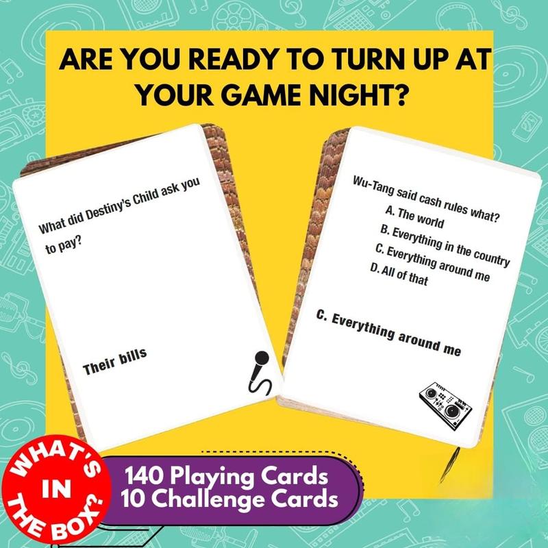 Music Trivia Card Game | Multi-Generational Family Gatherings, Adult Game Night and Fun Trivia (90's and 2000's Hip Hop and R&B)