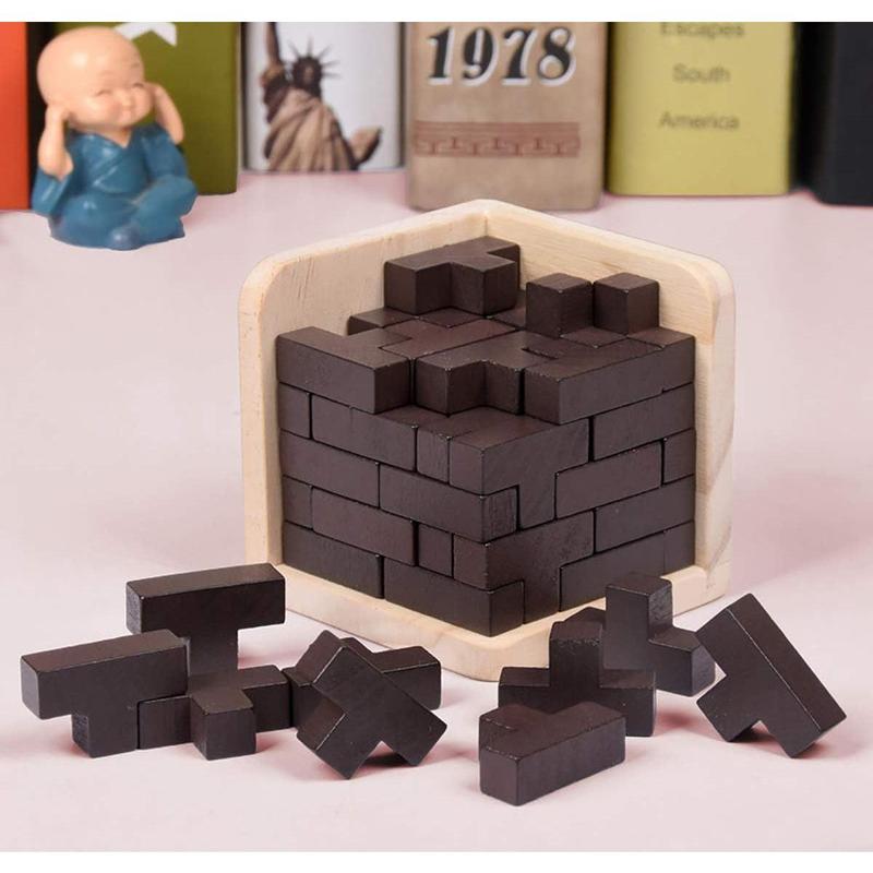 Wooden Brain Teaser Puzzle Cube Wooden Puzzles T-Shaped Jigsaw Logic Puzzle Educational Toy for Kids and Adults by AHYUAN (Coffee)