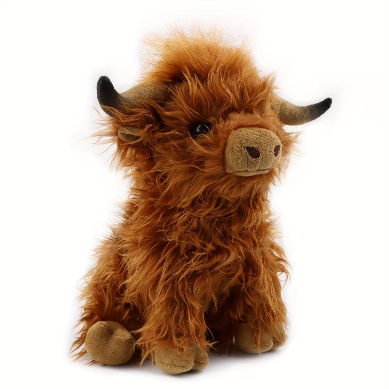 27cm 10.62in Cute Highland Cattle Plush Toy, Soft Cartoon Christmas Halloween Holiday Birthday Gift