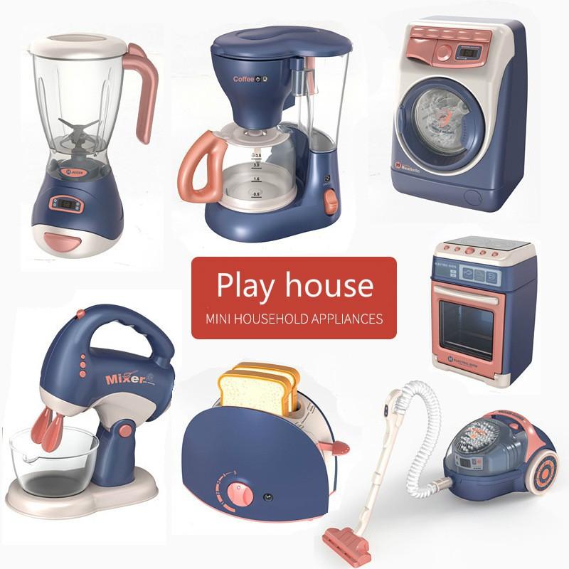 Kitchen Home Appliances Toy Kids Pretend Play Set Household Coffee Maker Mixer Toaster Vacuum Cleaner Playset for Children Gifts