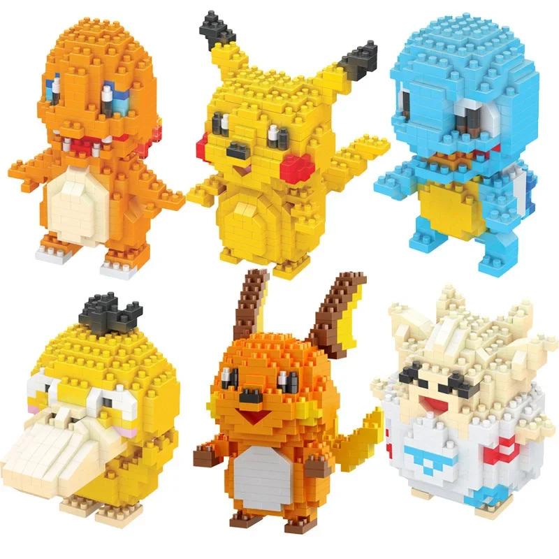 DIY Poke.mon Blocks Small Cartoon Mini Building Block Pikach Charizard Eevee Mewtwo Anime Assemble Action Model Dolls Toys