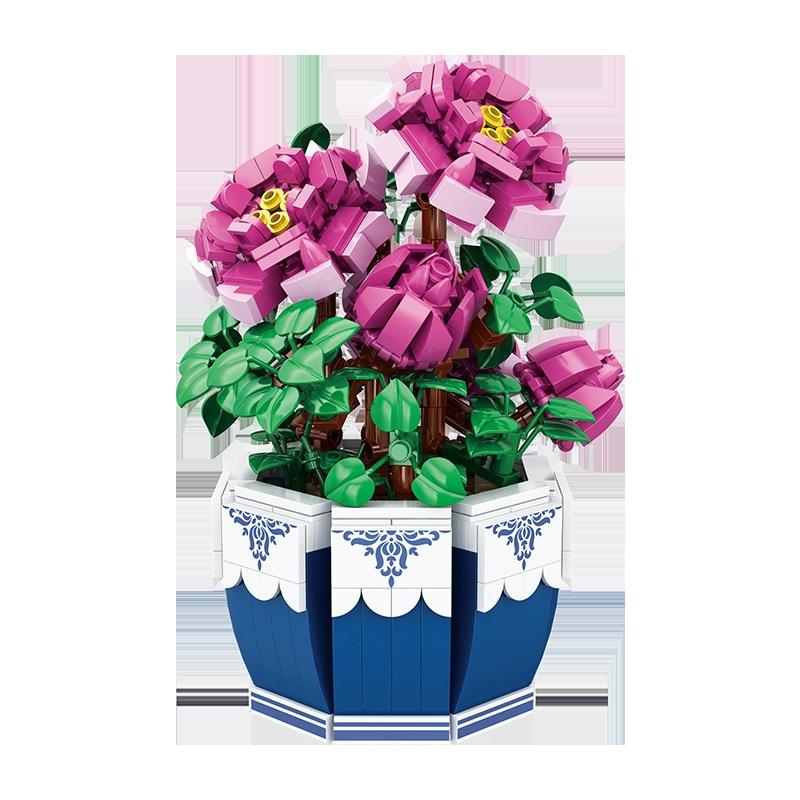 Building Blocks Flower Pot Small Particles Building Blocks Flower Puzzle Toy Assembled Building Blocks Small Ornaments Gifts buildingsets small building flower bouquet blocks building set