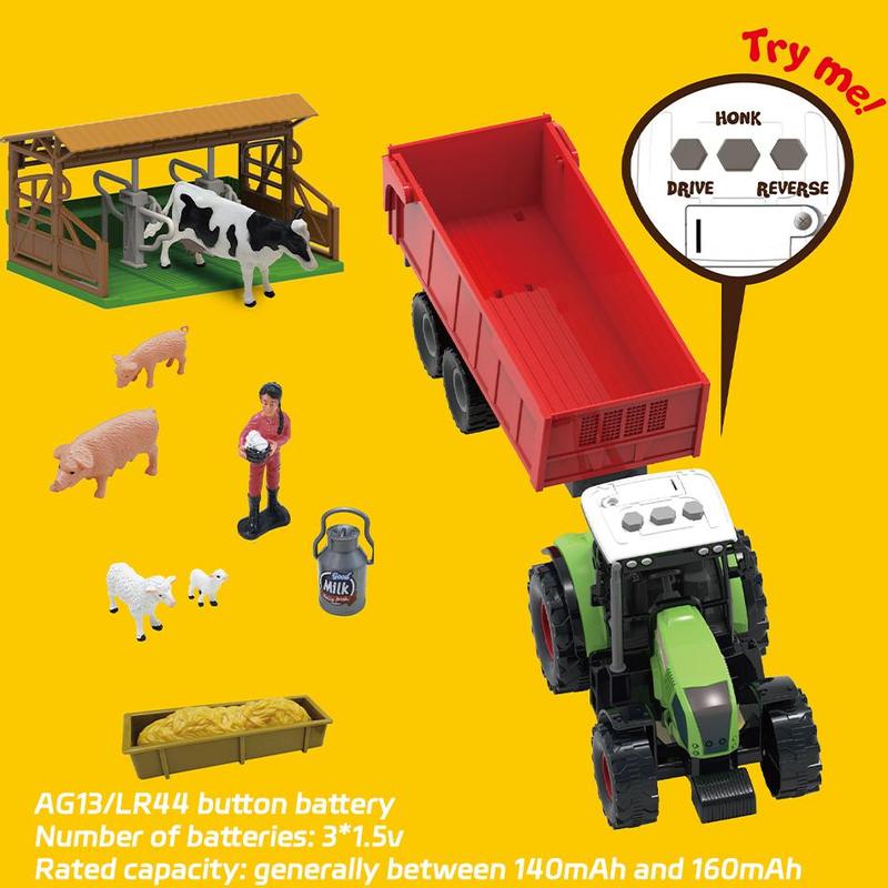 Farm Animal Statue DIY Toy Set, 101pcs set Barn Toys, Cow Sheep Tractor Trailer Farmer Fence Toy Set, Holiday Gift, Inertia Farmer Vehicle