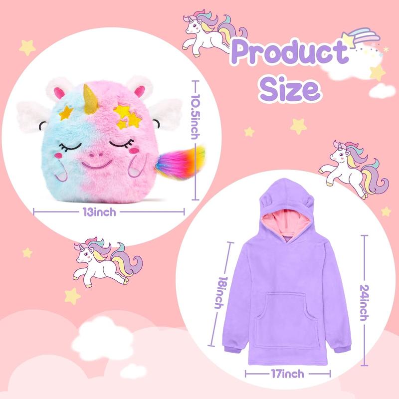 Christmas gift Rainbow Plush Unicorn Stuffed Animal & Hoodie - Soft Pillow, 2-in-1 Gift for Girls Kids Toys, Birthday Gift for Toddlers Girls 3-8+ Years Old