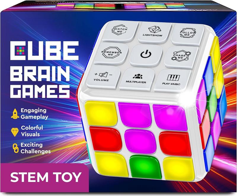 Puzzle Cube Game (White) - Flashing Cube Handheld Electronic Games Stem Toy - Fun Memory Games & Brain Games for Adults and Kids