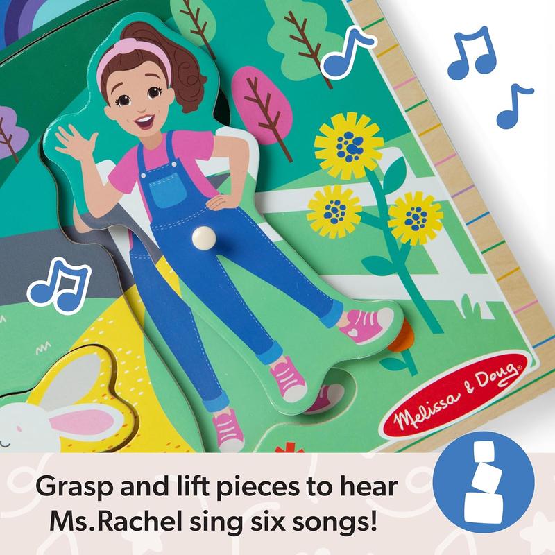 [XMAS SAVINGS NOW] Melissa & Doug Ms. Rachel Wooden Song Peg Puzzle, Light Activated, 6-Piece with Full Songs