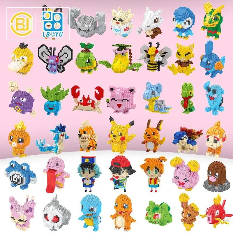 DIY Poke.mon Blocks Small Cartoon Mini Building Block Pikach Charizard Eevee Mewtwo Anime Assemble Action Model Dolls Toys