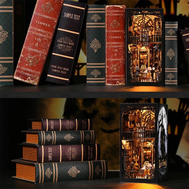 Book Nook Kit The Addams Family DIY Wooden Puzzle Wednesday Halloween Bookshelf Dollhouse Model Bookend Building Home Decoration