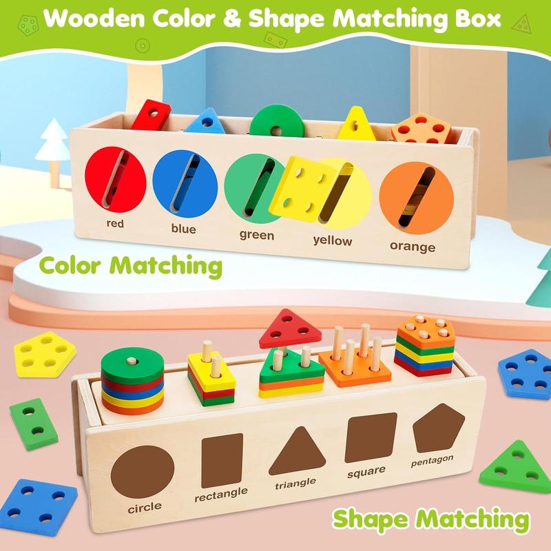 Montessori Toys for Toddler 1+ Year Old, Wooden Color & Shape Sorting Matching Box, Early Learning Toys for 12-18 Month, Age 1, 2, 3, Ideal Christmas, Birthday Gifts for Boy & Girl