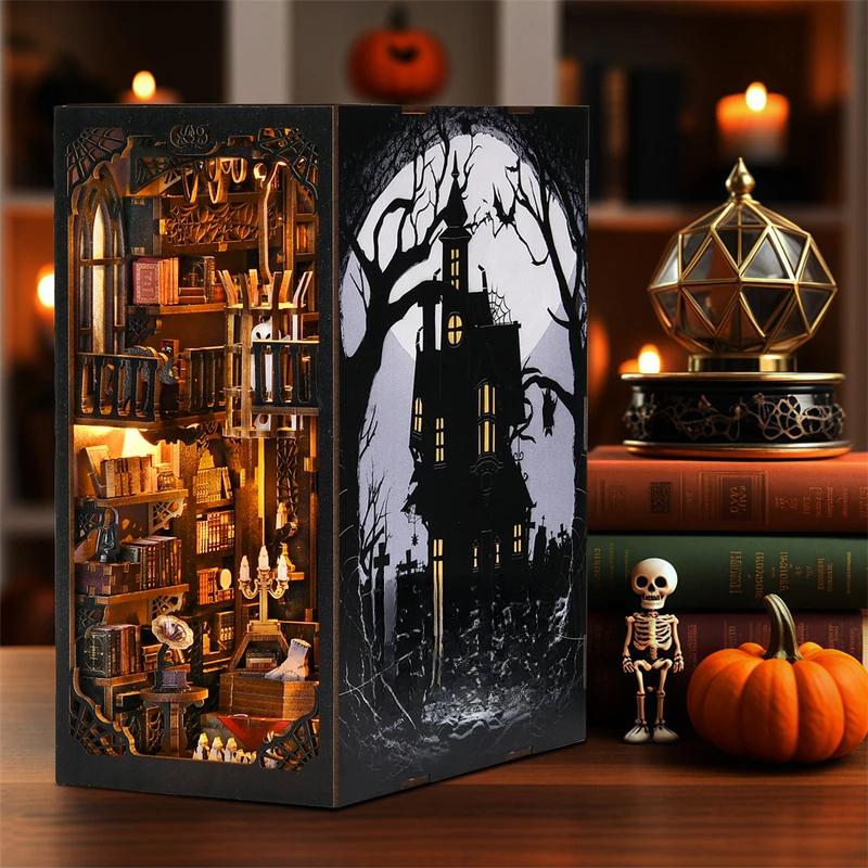 Book Nook Kit The Addams Family DIY Wooden Puzzle Wednesday Halloween Bookshelf Dollhouse Model Bookend Building Home Decoration