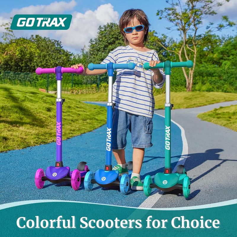 KS1 Kids Kick Scooter, LED Lighted Wheels and 3 Adjustable Height Handlebars, Lean-to-Steer & Widen Anti-Slip Deck, 3 Wheel Scooter for Boys & Girls Ages 2-8 and up to 100 Lbs