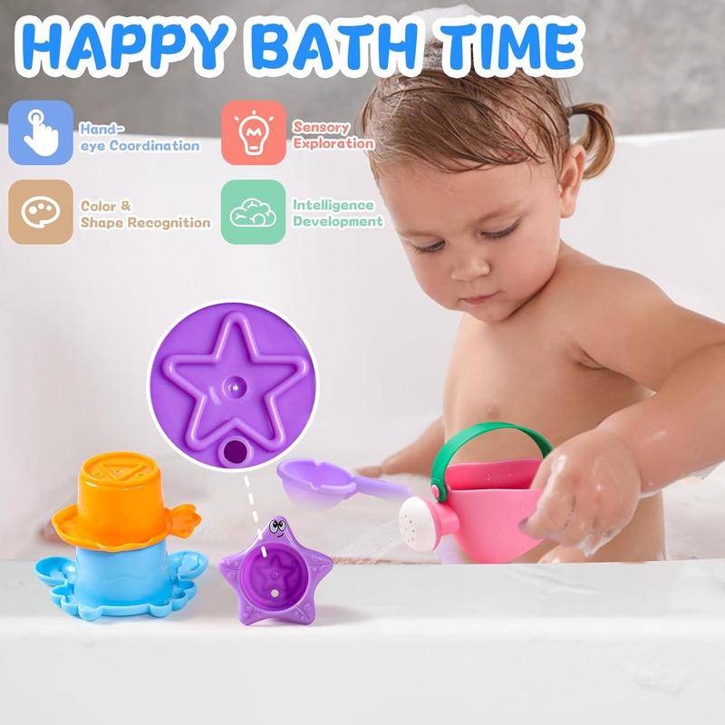 Baby Bath Toys for Kids Ages 1-3 5 PCS Mold Free Toddler Bath Toys for 2-4 Bathtub Water Toys Christmas Baby Gifts (Color Random)