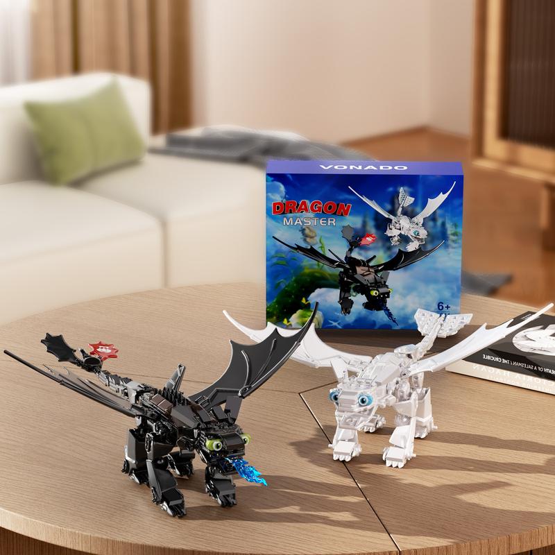 Black & White Dragon Building Blocks Set, Meet Your Flying Dream, Perfect Halloween & Christmas Toys and Gifts for Fans and Kids (529 pcs)