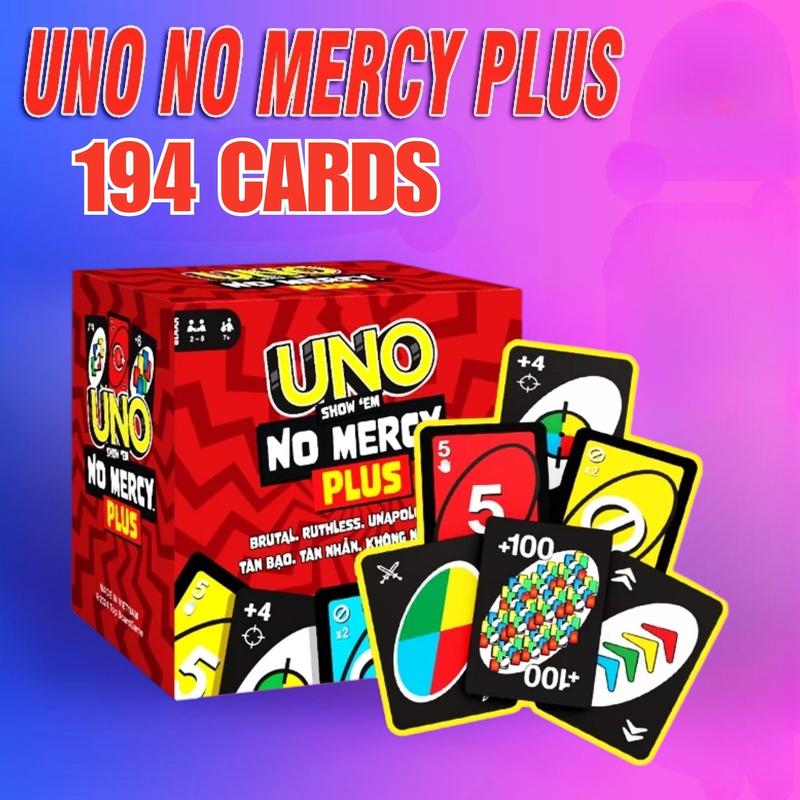 UNO NOMERCY Card Game Upgrade, Newest Upgrade Version UNO +100 Show 'Em No Mercy, 194-card UNO Family Night Party Card Game, Gift For Friends, Family