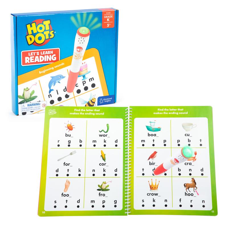 Educational Insights Hot Dots Let's Learn Kindergarten Reading - Learn Spelling & Reading Workbook with Interactive Pen, Ages 5+