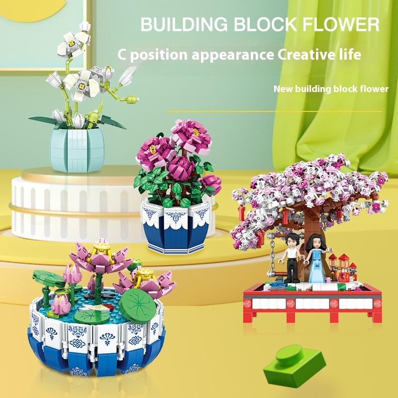 Building Blocks Flower Pot Small Particles Building Blocks Flower Puzzle Toy Assembled Building Blocks Small Ornaments Gifts buildingsets small building flower bouquet blocks building set