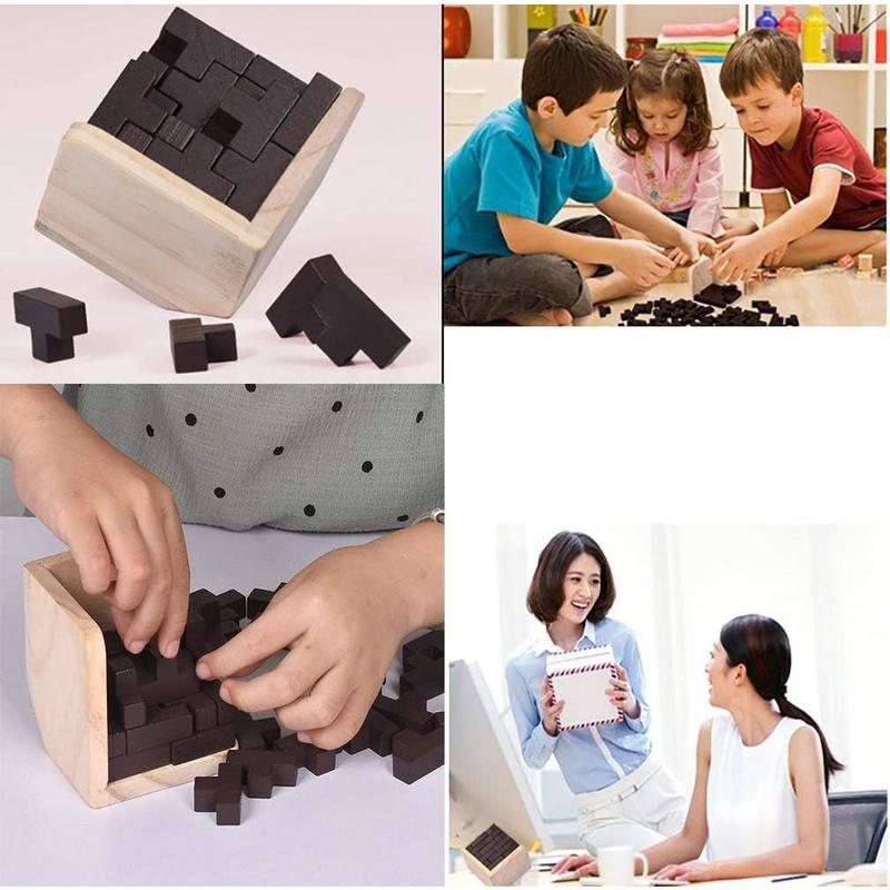 Wooden Brain Teaser Puzzle Cube Wooden Puzzles T-Shaped Jigsaw Logic Puzzle Educational Toy for Kids and Adults by AHYUAN (Coffee)