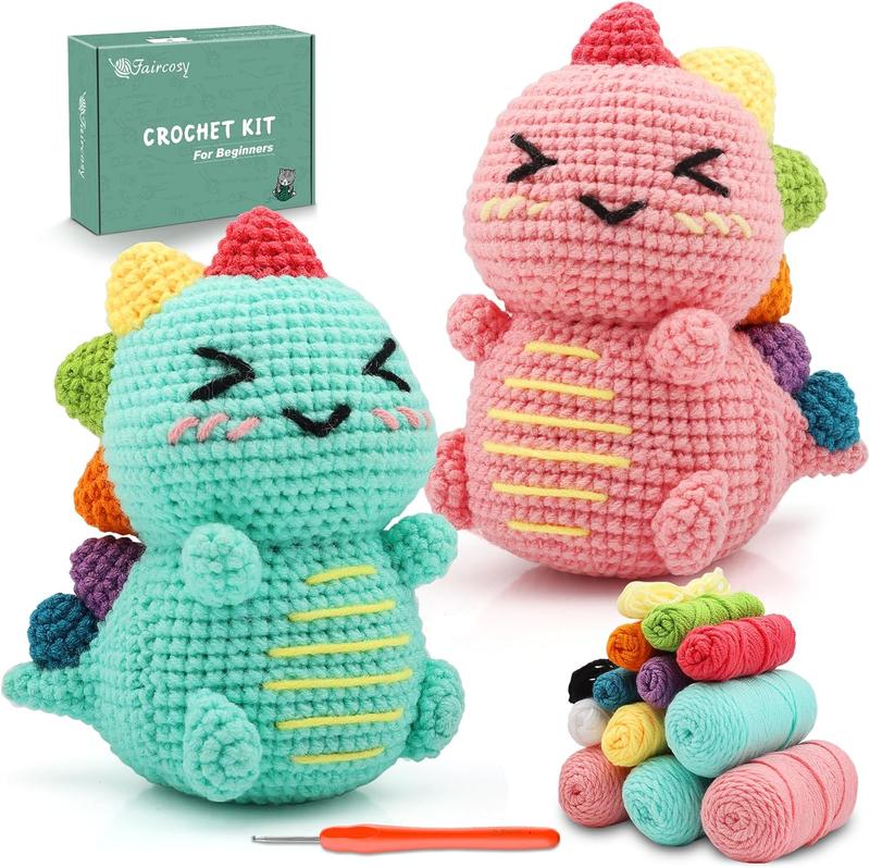 Christmas 2024 Gifts Dinosaur Crochet Kit for Beginners: 2P Crochet Animal Kits for Kids & Adults - Learn to Crocheting Cute Amigurumi Starter Kit with Written Pattern & Video Tutorials (40%+ Yarn Extra)