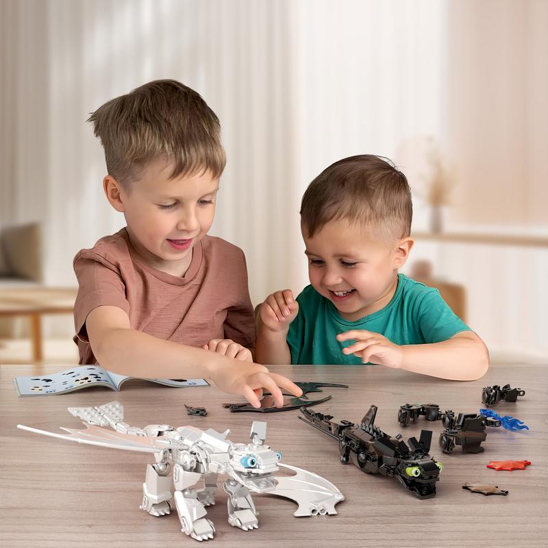 Black & White Dragon Building Blocks Set, Meet Your Flying Dream, Perfect Halloween & Christmas Toys and Gifts for Fans and Kids (529 pcs)