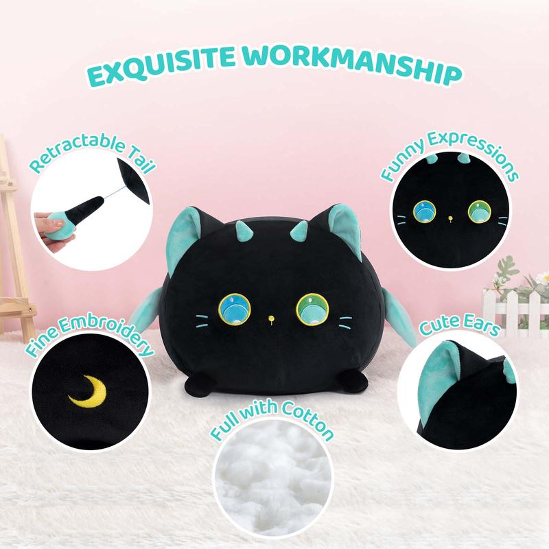 MeWaii Cute Fluffy Family Big-eyed cat Plush Pillow, Kawaii Plushies Big-eyed cat Stuffed Toy,  Soft Squishy Cuddle Pillow Birthday Gifts Halloween Christmas Gift for Girls Boys