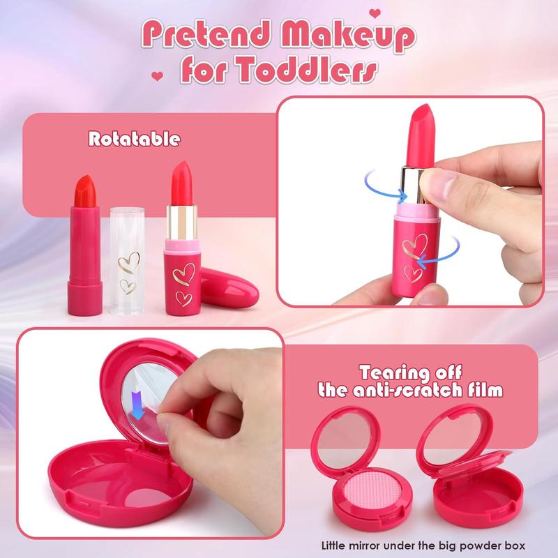 Christmas gifts for kids Toddler Girl Toys, Basic Pretend Makeup Kit for Girls, Kids Play Makeup Set for Kids 3-5 4-6, Toddler Makeup Kit with Fake Makeup Set