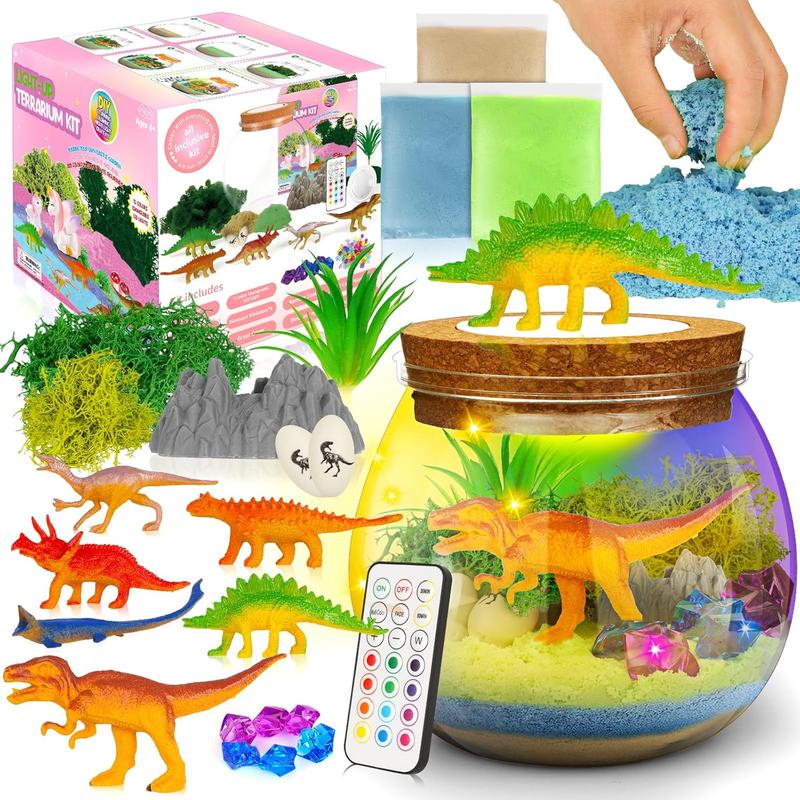 Unicorn Toys Kids Terrarium Kit with LED Night Light & Remote DIY Arts and Crafts Science Kits Dinosaur Toys for Girls Boys 4 5 6 7 8 9 10 11 12 13 Year Old Birthday Christmas Gifts