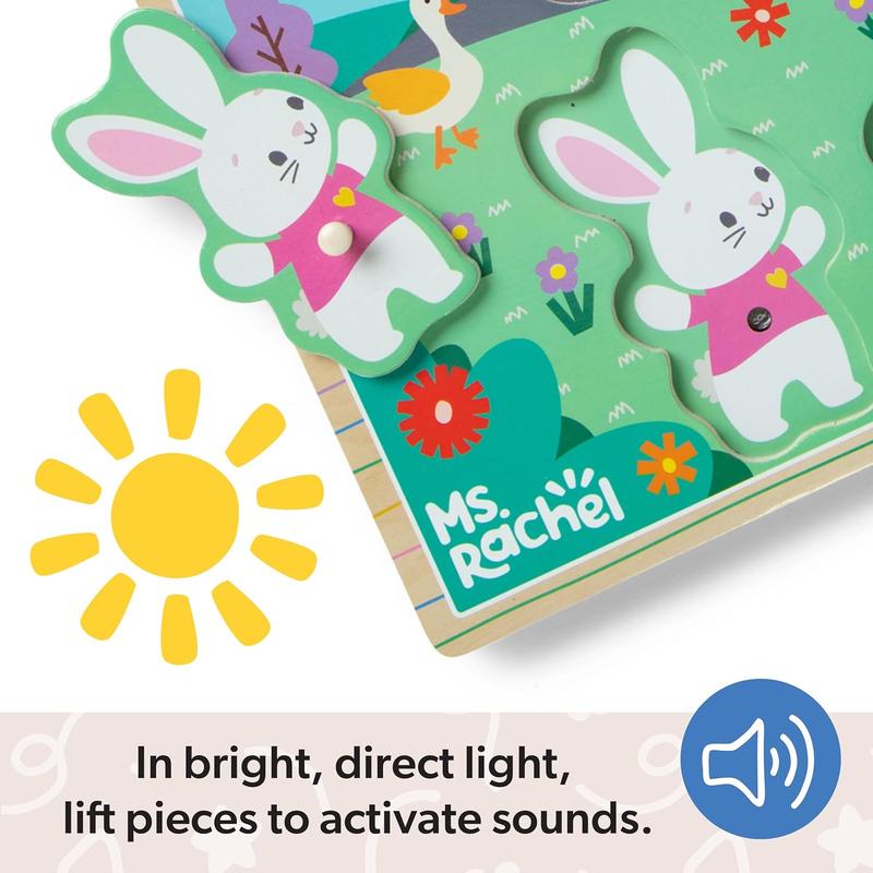 [XMAS SAVINGS NOW] Melissa & Doug Ms. Rachel Wooden Song Peg Puzzle, Light Activated, 6-Piece with Full Songs