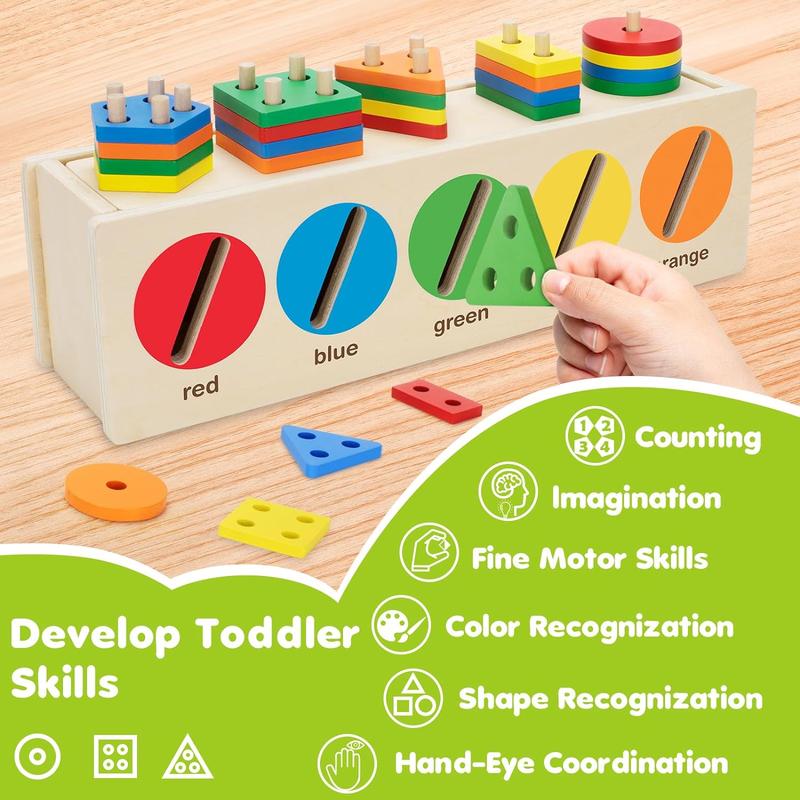 Montessori Toys for Toddler 1+ Year Old, Wooden Color & Shape Sorting Matching Box, Early Learning Toys for 12-18 Month, Age 1, 2, 3, Ideal Christmas, Birthday Gifts for Boy & Girl