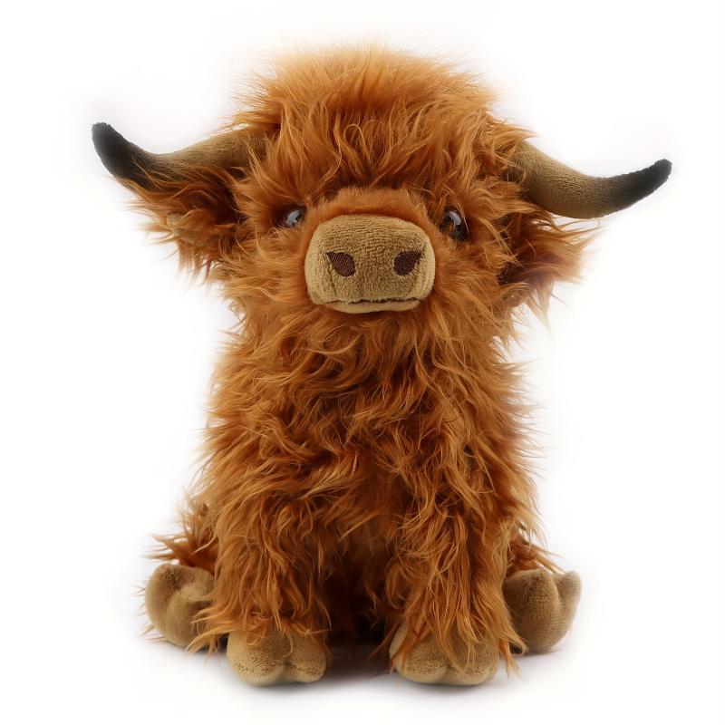 27cm 10.62in Cute Highland Cattle Plush Toy, Soft Cartoon Christmas Halloween Holiday Birthday Gift