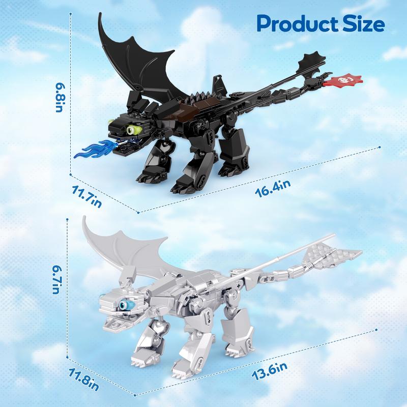 Black & White Dragon Building Blocks Set, Meet Your Flying Dream, Perfect Halloween & Christmas Toys and Gifts for Fans and Kids (529 pcs)