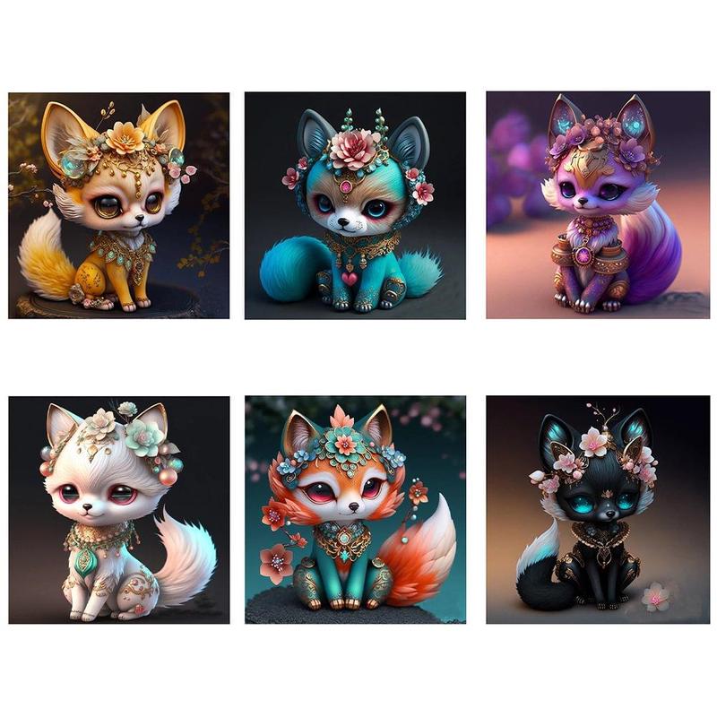 Fox Pattern DIY Diamond Arts Painting Kit without Frame, 6 Counts set DIY 5D Diamond Arts Colorful Painting Kit, DIY Decorative Art Picture for Beginner