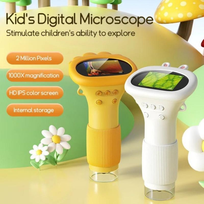 Digital microscope for children.Equipped with a 2 million pixel lens andlights.1000X magnification.High-definition lPS screen. SD card storageCan be connected to PC.1080P  resolution.