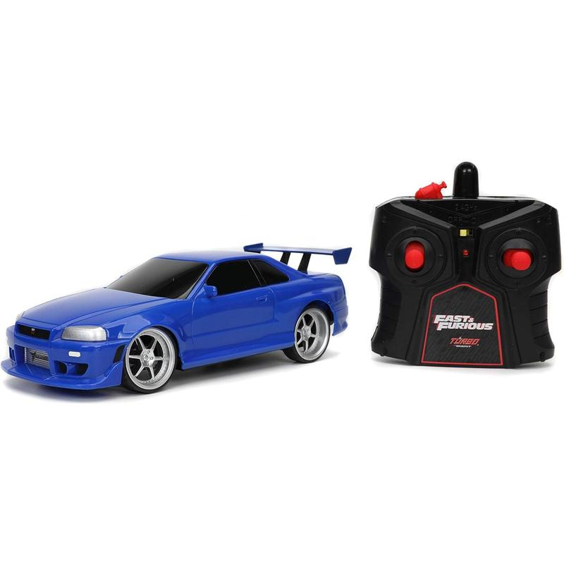 Fast & Furious 1:24 2002 Nissan GT-R R34 Blue Remote Control Car RC with 2.4GHz,  for Kids and Adults (31369)