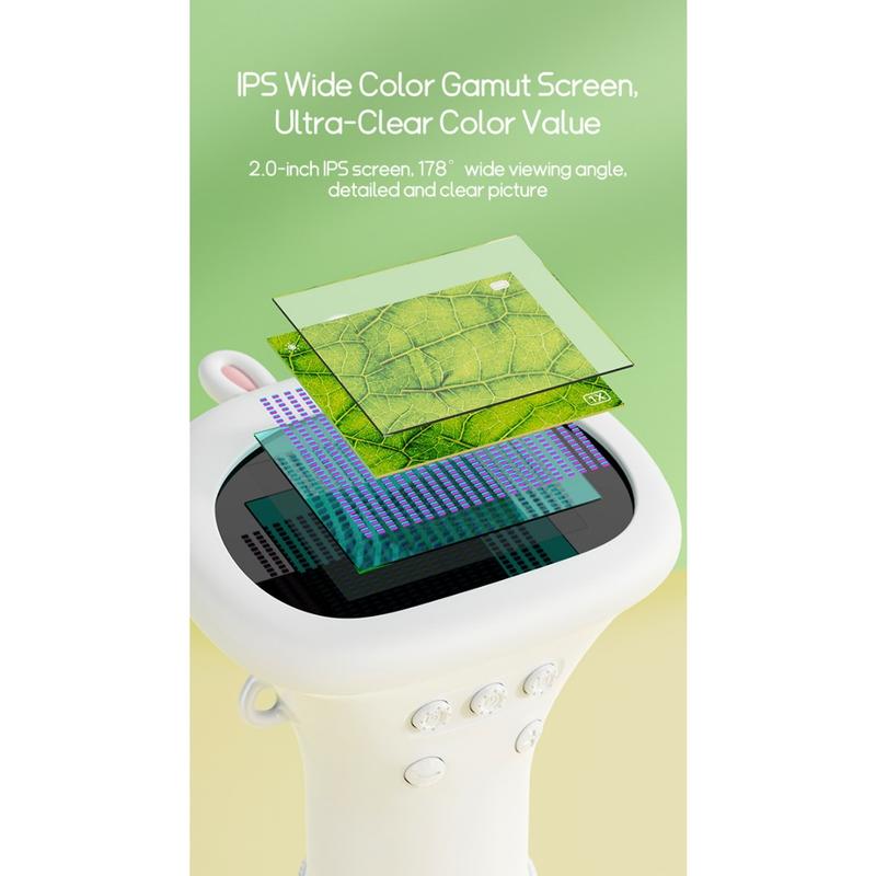 Digital microscope for children.Equipped with a 2 million pixel lens andlights.1000X magnification.High-definition lPS screen. SD card storageCan be connected to PC.1080P  resolution.