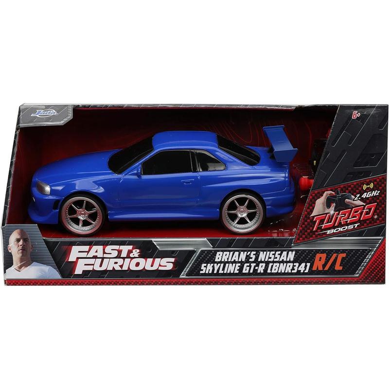 Fast & Furious 1:24 2002 Nissan GT-R R34 Blue Remote Control Car RC with 2.4GHz,  for Kids and Adults (31369)