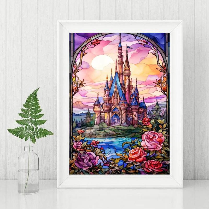 Flower & Castle Pattern DIY Diamond Art Painting Without Frame, 5D Diamond Art Painting Kit For Adults & Teenager, DIY Decor Painting For