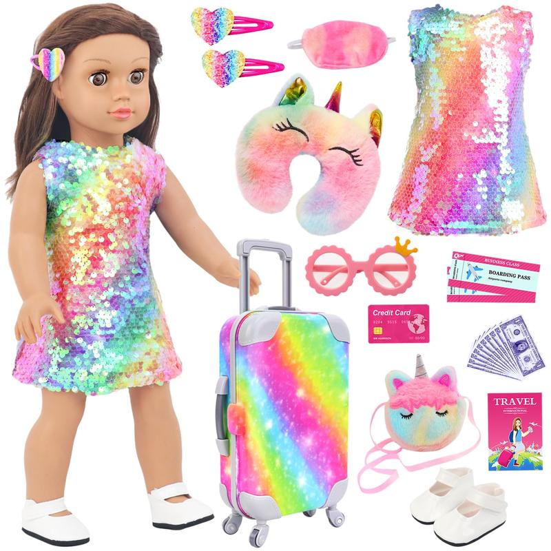 23 United States 18 Inch Doll Clothes & Accessories, Cute Doll Suitcase Set (No Doll)